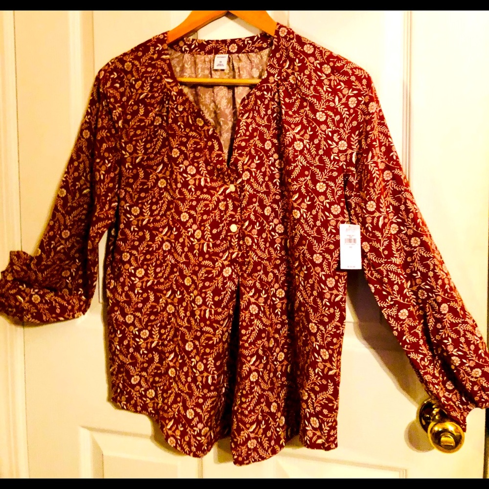 NWT Old Navy Brown Floral Button Up Shirt